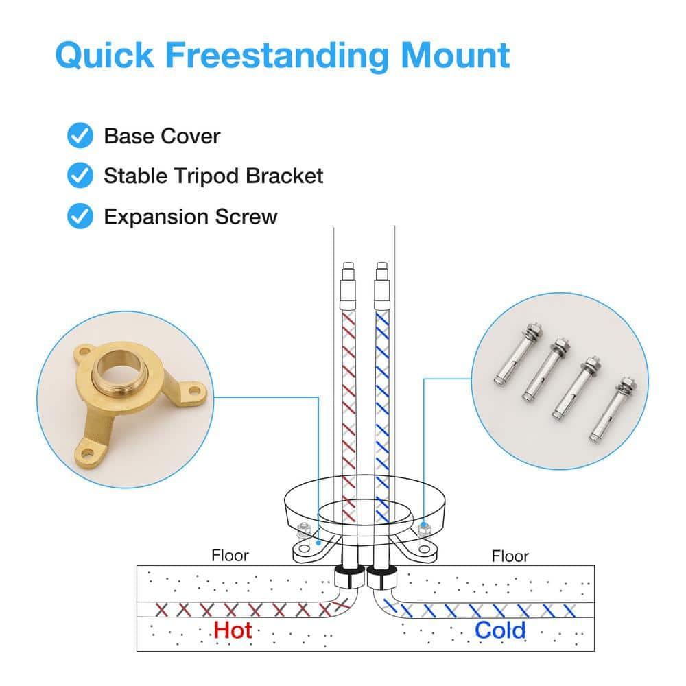 Double Handle Floor Mounted Freestanding Tub Filler With Handshower