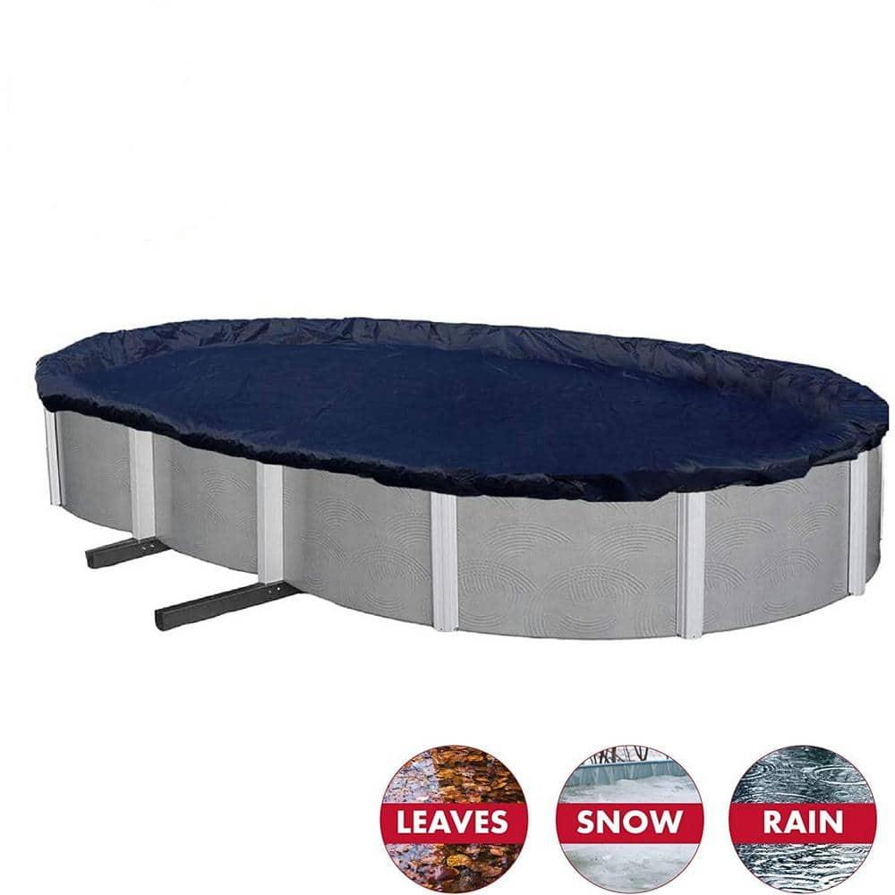 Winter Block 12' x 18' UV Resistant Oval Dark Blue Pool Cover for Above-Ground Pools