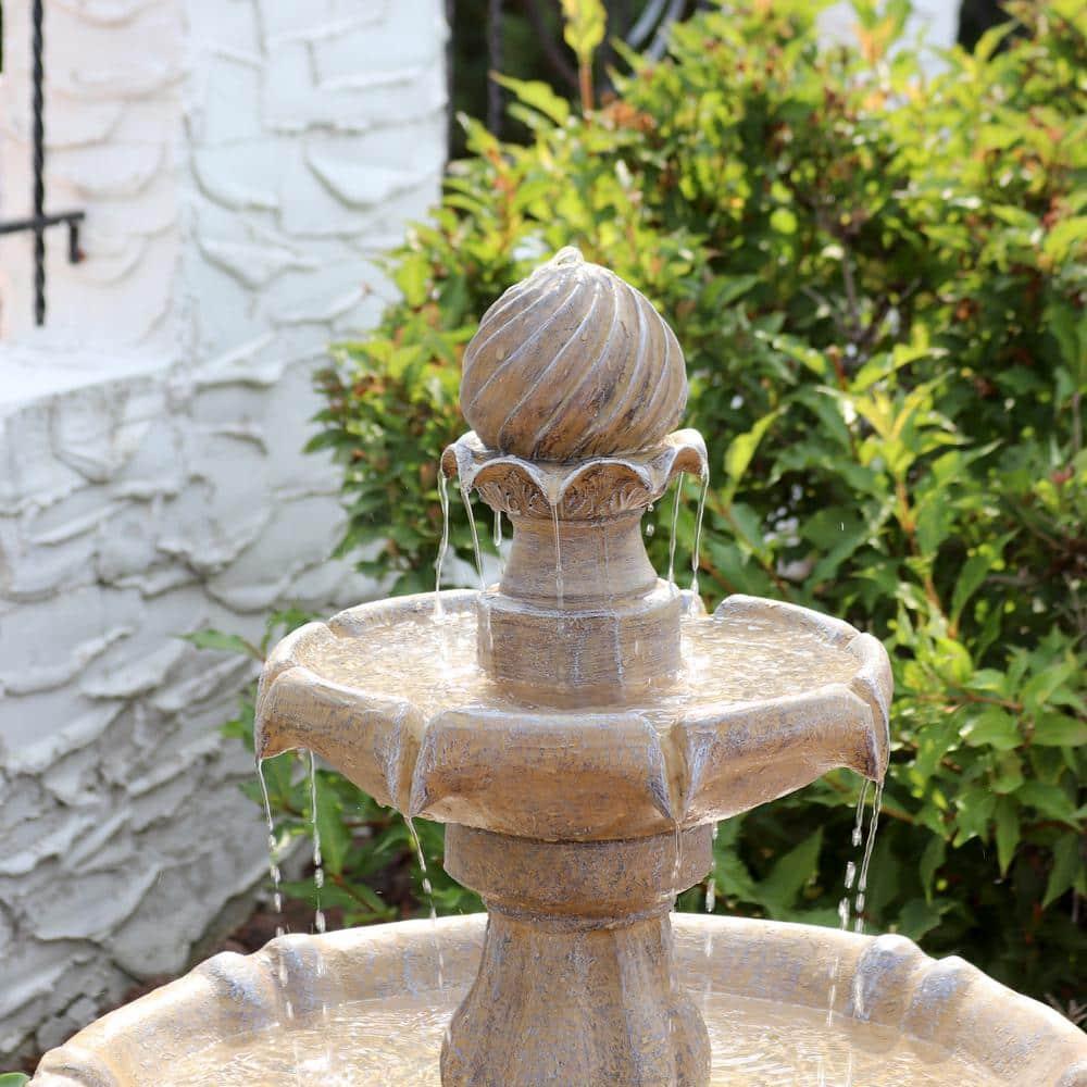 Sunnydaze Outdoor 2-Tier Solar Powered Water Fountain with Battery Backup and Submersible Pump - 35" - Earth Finish