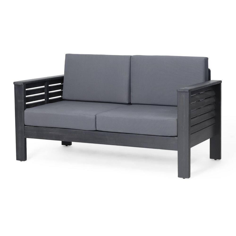 Christopher Knight Home Rabun Outdoor Acacia Wood 4 Seater Chat Set with Cushions, Dark Gray