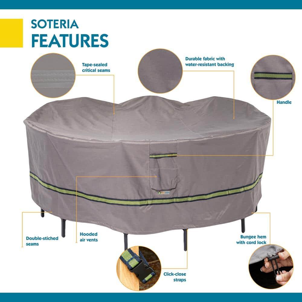 Duck Covers Soteria Waterproof 108 Inch Round Patio Table with Chairs Cover