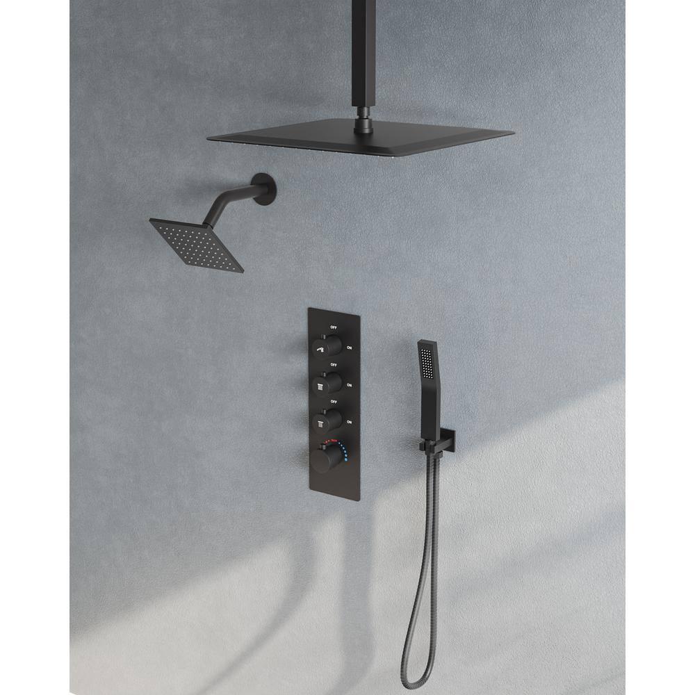 Thermostatic Shower Faucet System,16" & 6" Dual Shower Head with Rough-In Valve