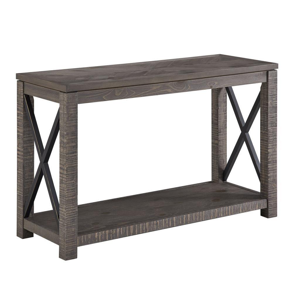 Dexter Sofa Table Distressed Gray - Steve Silver Co.: Rustic Style, Metal X Motif, Bottom Shelf