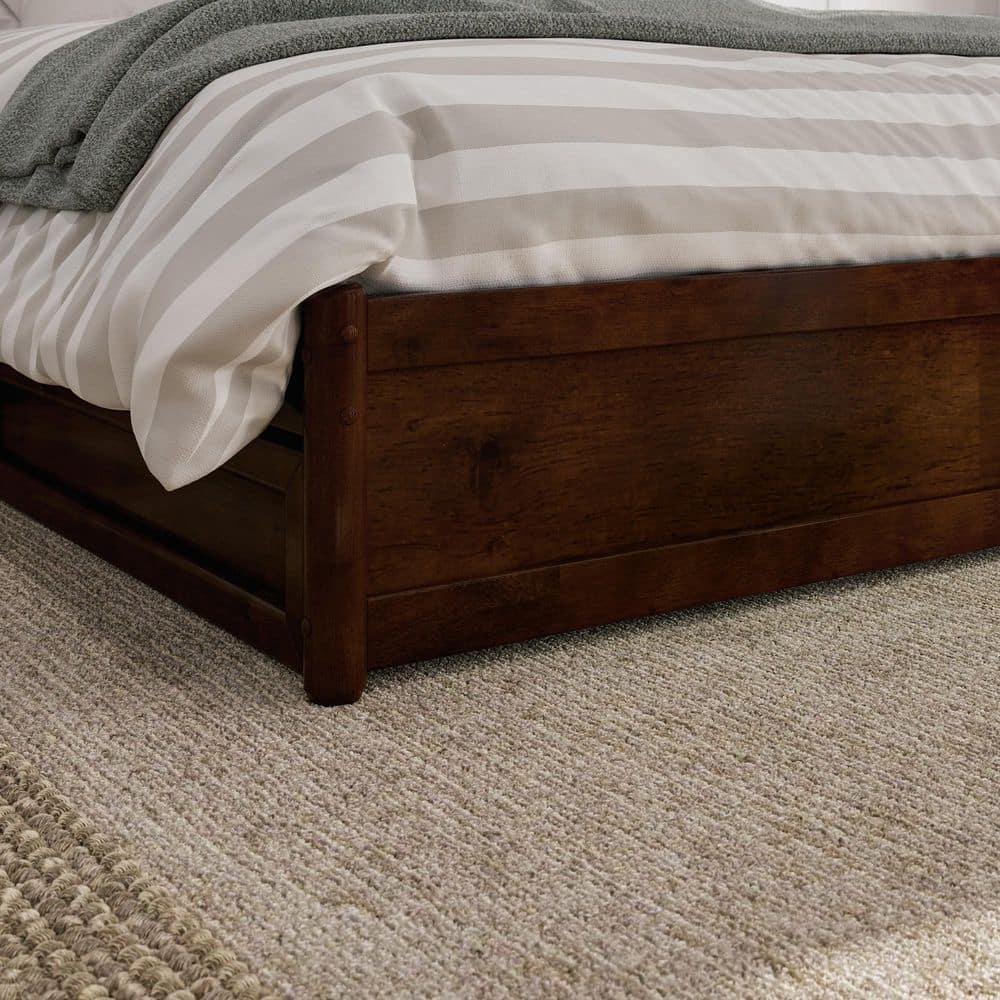 Barcelona King Solid Wood Panel Platform Bed with Storage Drawers in Walnut