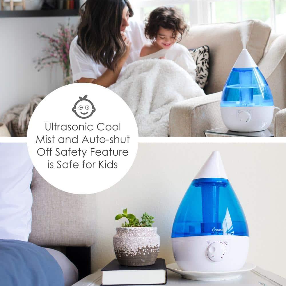 Crane USA 1 Gal. Cool Mist Ultrasonic Humidifier for Bedroom, Office, Nursery, Blue/White, Crane USA