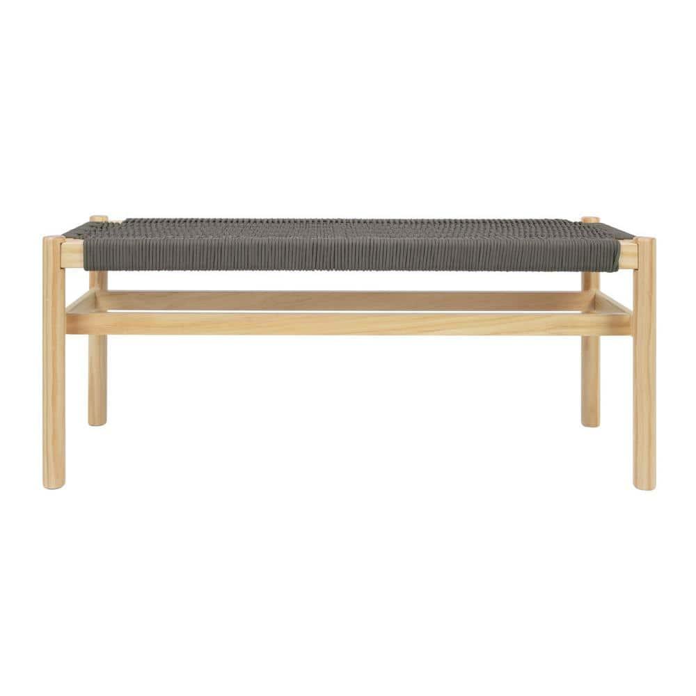 Storied Home Fernway Solid Wood and Woven Rope Entryway Bench Moss Green: Pine Frame, Cotton Upholstery