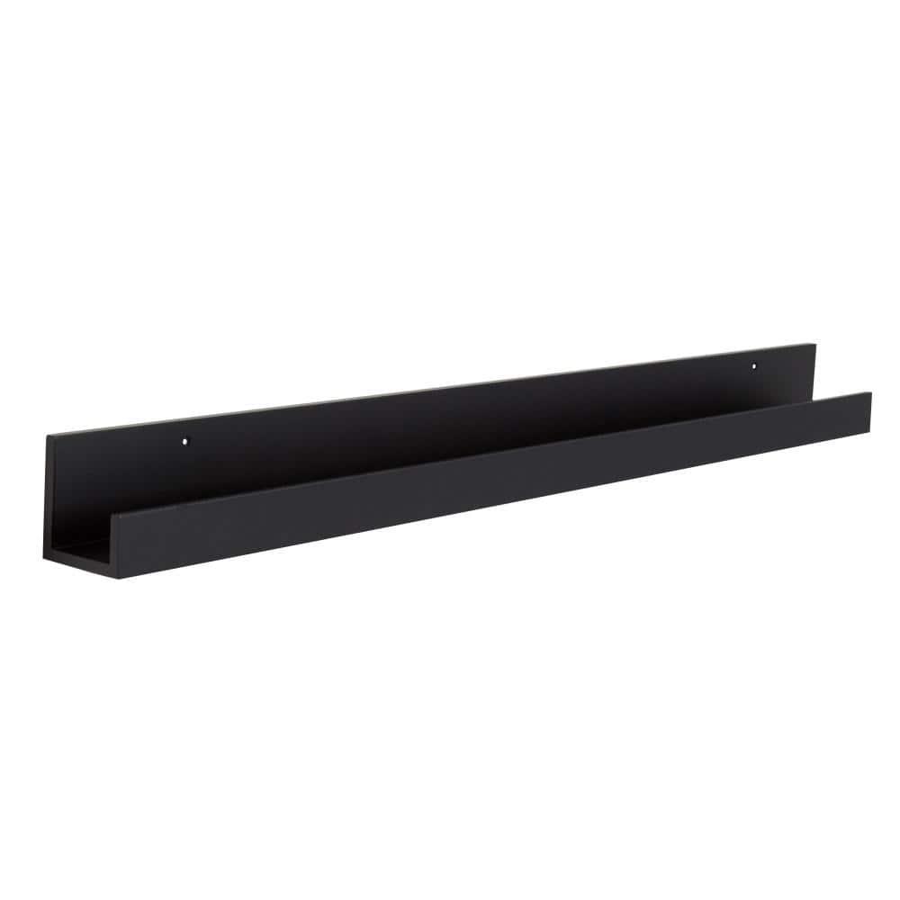 Wood Floating Wall Shelf Picture Frame Holder Ledge, Black