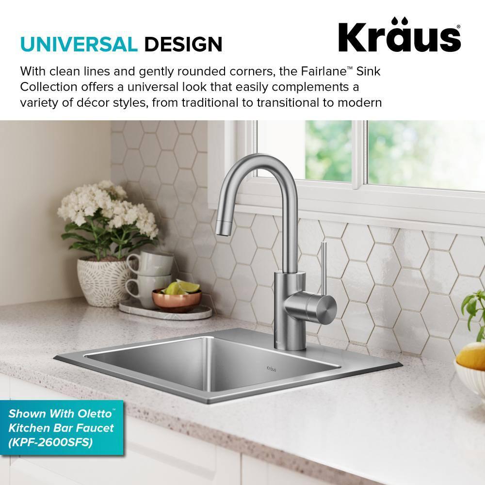 KRAUS Fairlane Single Bowl Gauge Stainless Steel Kitchen Bar Sink