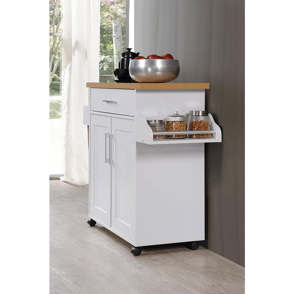 Hodedah Import Portable Kitchen Prep Storage Cart Island with Locking Wheels, Shelved Cabinet, Drawer, Spice Rack, and Towel Holder, Multicolor