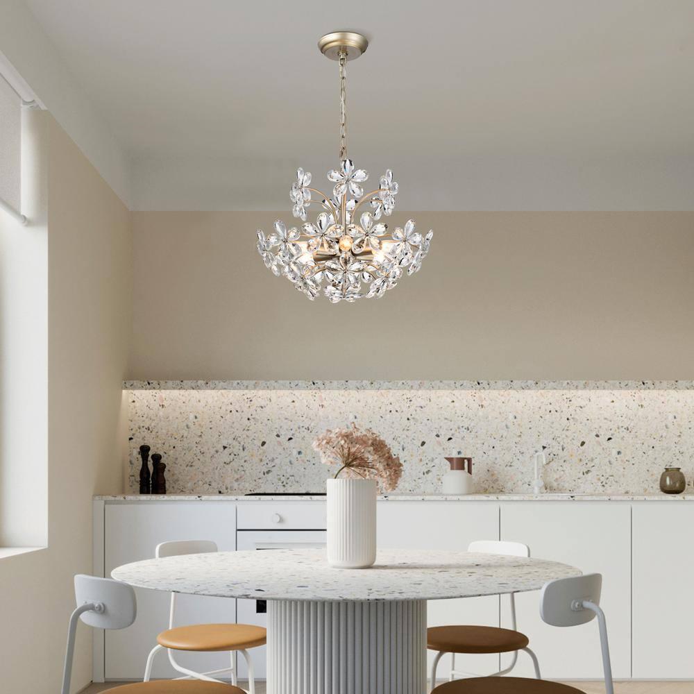 The Lighting Shop Rosa 6-Light Brushed Silver-ish Champagne Electric Flower Crystal Chandelier