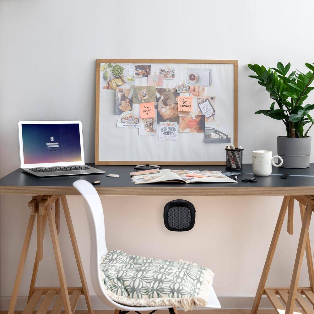 Good Housekeeping Wall-Mount Indoor Space Heater, Portable Electric Mini Heater w/ Adjustable Thermostat & Remote Control, 750W, Black