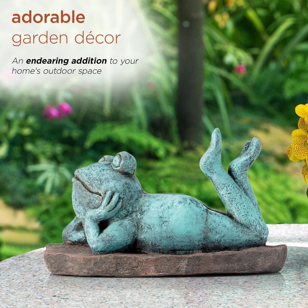 9" Magnesium Oxide Frog Laying Down Statue - Alpine Corporation: Zen Garden Decor, Outdoor Animal Sculpture
