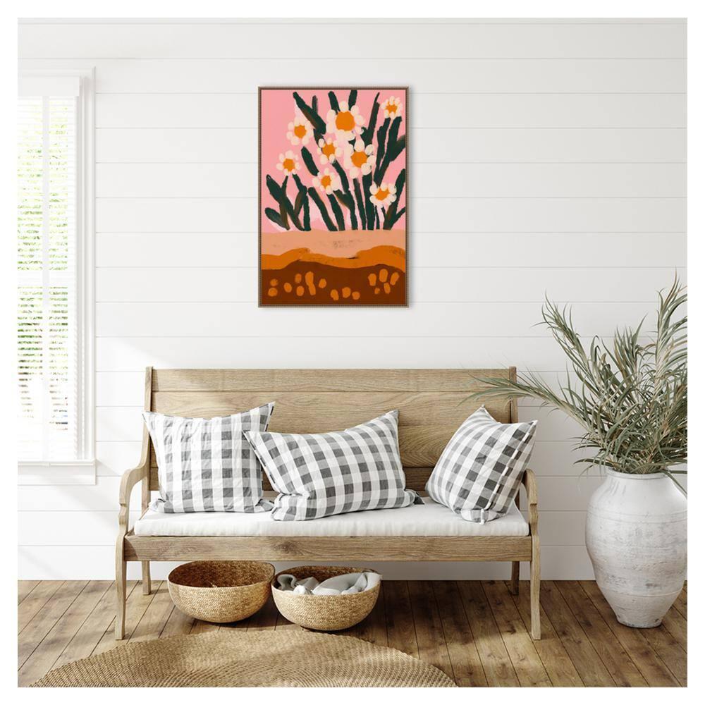 23"x33" Pastel Flower Impression No 3 by Treechild Framed Canvas Wall Art Print Bronze - Amanti Art