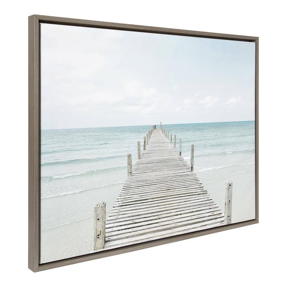 28" x 38" Sylvie Wooden Pier on Beach Framed Canvas Gray - Kate & Laurel All Things Decor