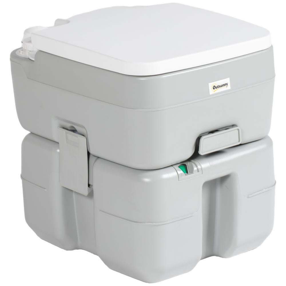 Outsunny 5.3 Portable Camping Toilet, Porta Potty with Level Indicator and Anti-Leak Handle Pump for Boating, Hiking, Travel, RV