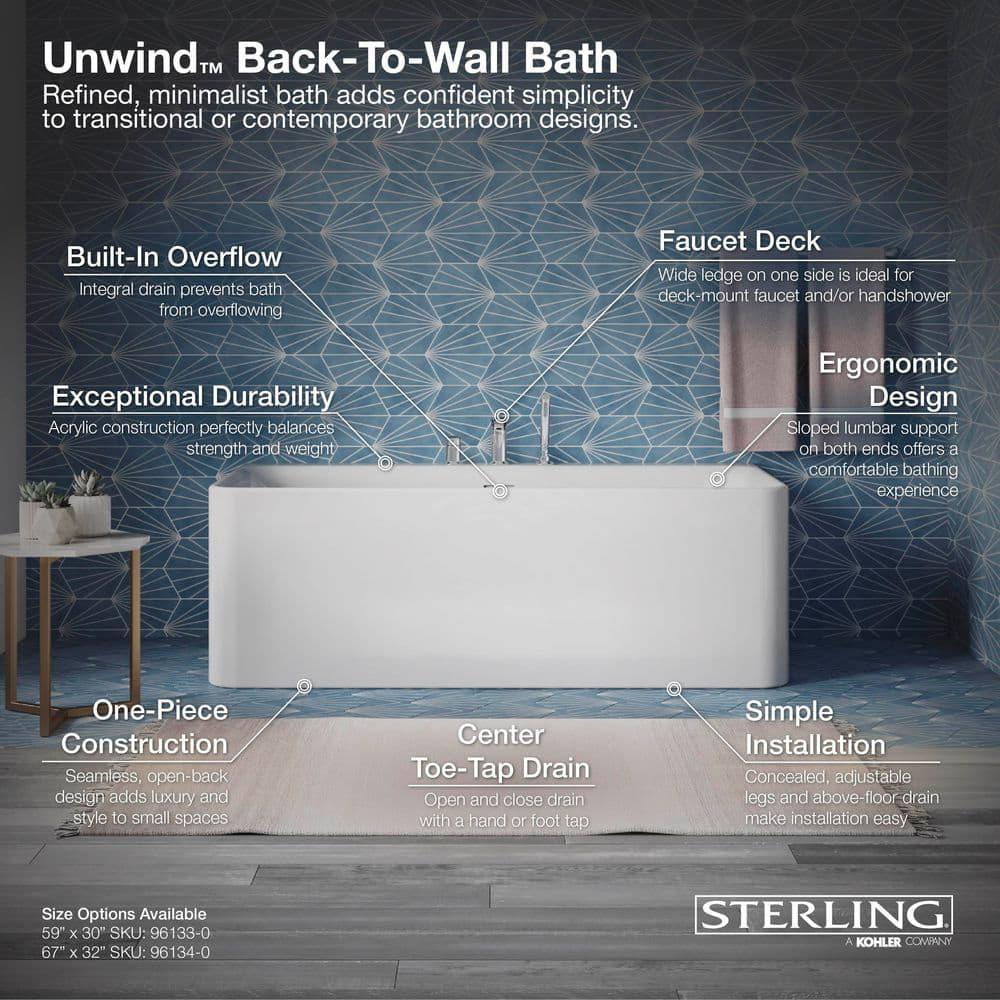 Unwind 67" x 32" Back-To-Wall Soaking Bathtub