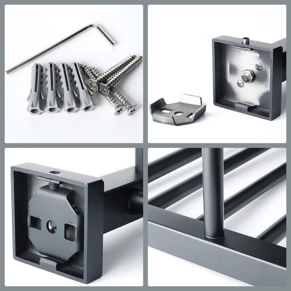 24 Inch Towel Racks for Bathroom, 2 Tire Bathroom Shelf with Towel Bar, Rustproof Wall Mounted Towel Rack SUS304 Stainless Steel, Bathroom Accessories Lavatory Towel Storage - Black