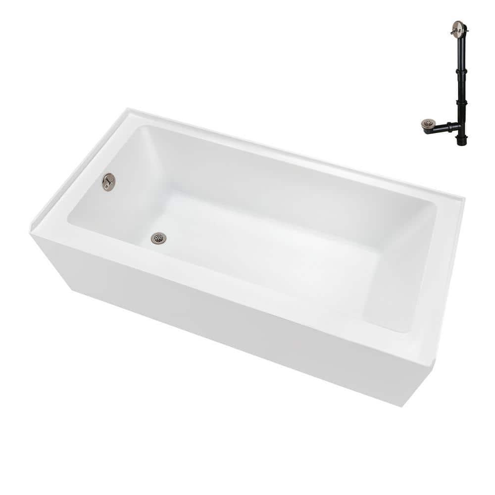 Streamline Bath Streamline 60 in. x 32 in. Acrylic Left-Hand Drain Alcove Bathtub in Glossy White With External Drain NAL-5560-BNK