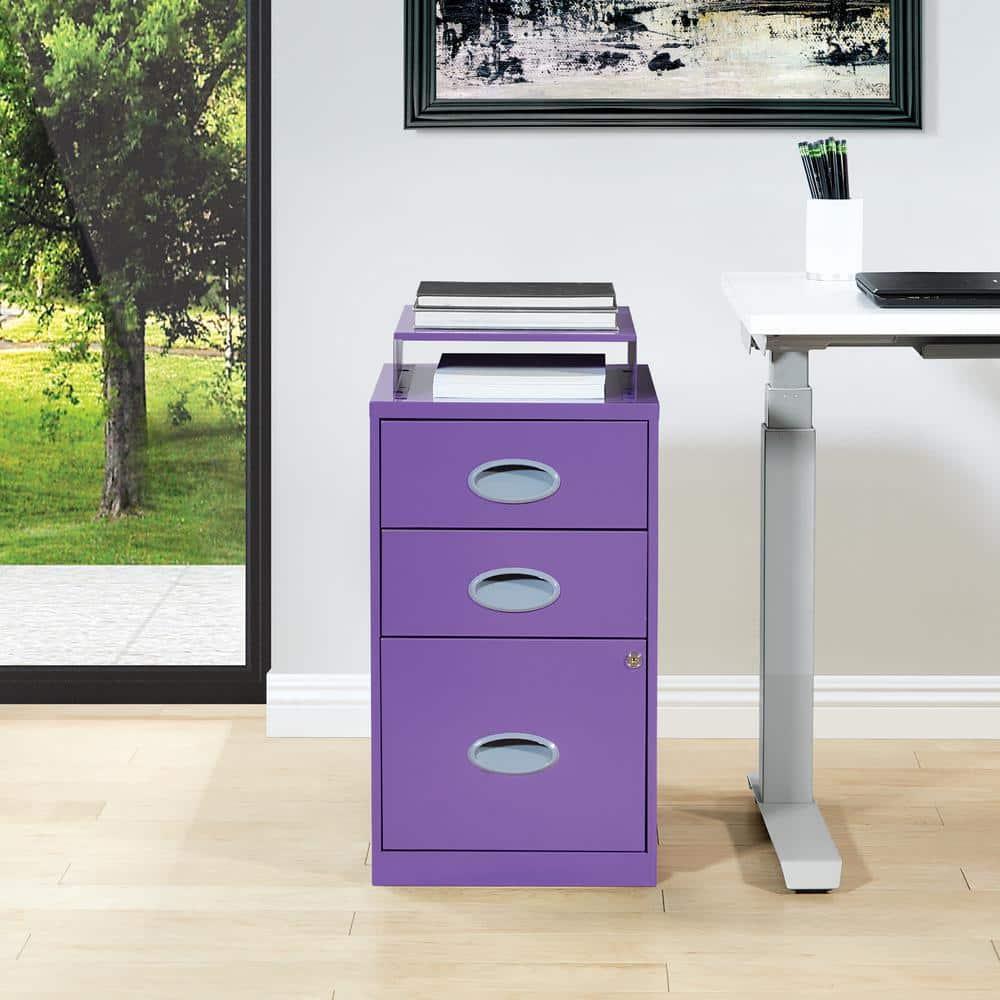 OSP Home Furnishings 3-Drawer Locking Metal File Cabinet, Purple