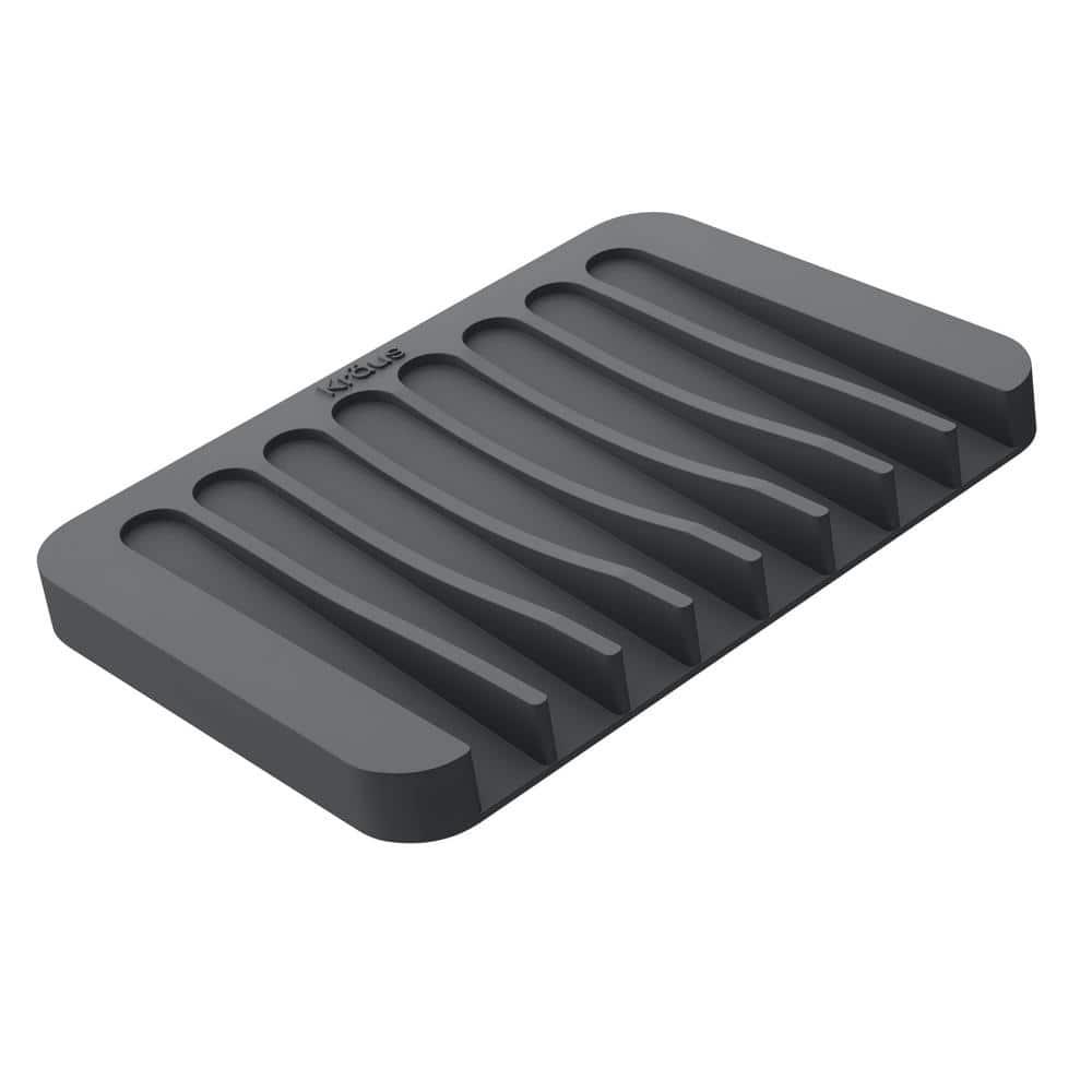 KRAUS Multipurpose Self-Draining Silicone Soap Dish/Sponge Holder for Bathroom or Kitchen Counter in Dark Grey, KDM-05DG
