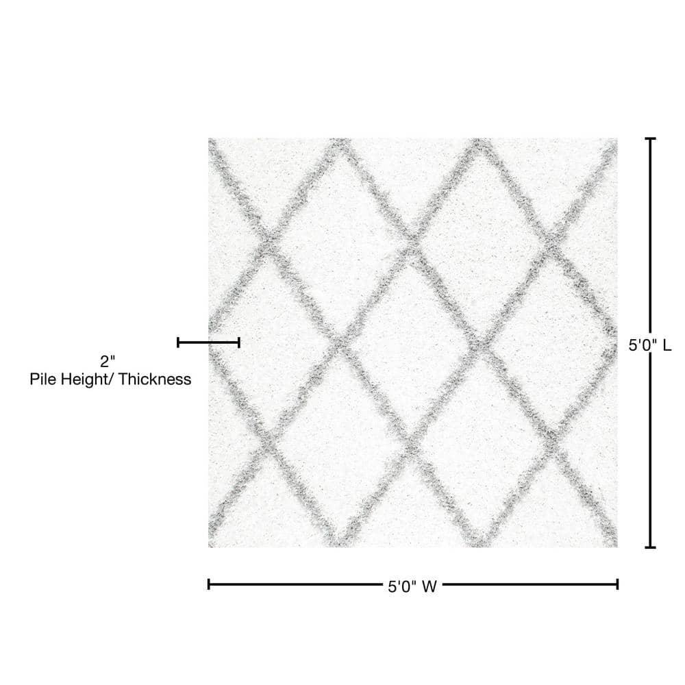 Nuloom Tess Trellis 5 Square Shag Indoor Area Rug for Living Room Bedroom Dining Room Nursery, White/Grey