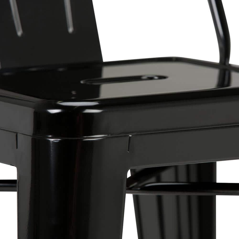 Simpli Home Rayne Metal Industrial Stool with Curved Back, Cross-Brace, and Footrest
