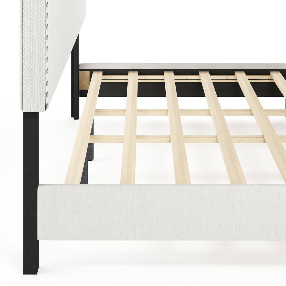 Furinno Nadia Nailhead, King, Linen,Trim Bed Frame "with" Storage and Mattress, Gray