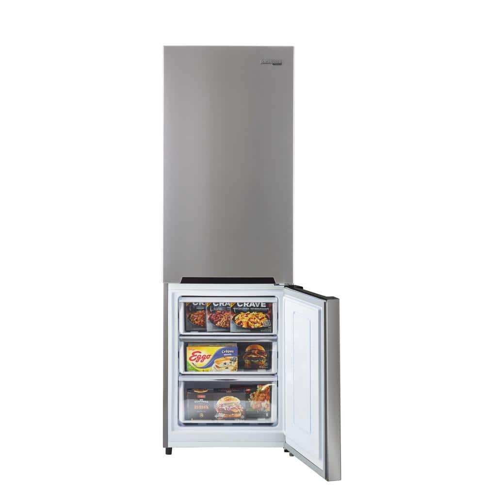 Unique Prestige 21.6" Frost Free 11.7 cu/ft Freestanding Bottom Freezer Refrigerator in Stainless Steel, ENERGY STAR Certified