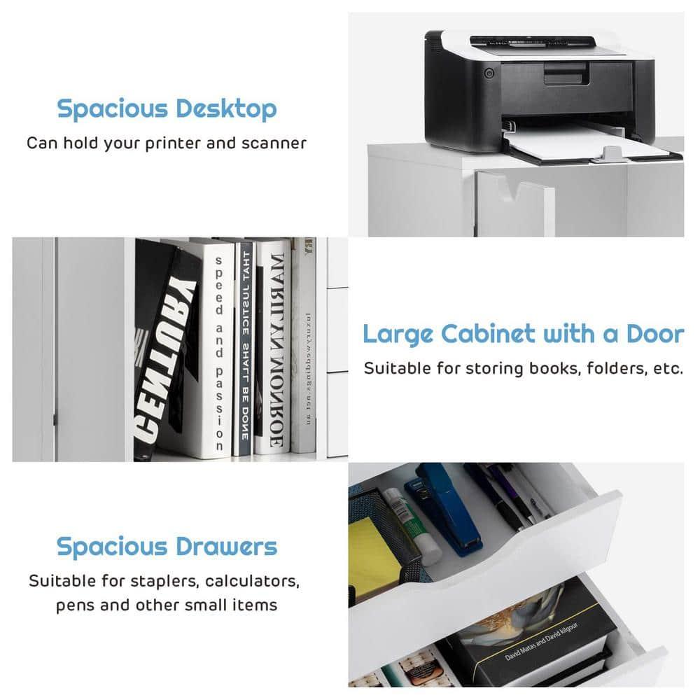 5-Drawer Chest with 1 Door, Wooden Chest of Drawers Storage Dresser Cabinet with Wheels, Office Organization and Storage, Bedroom Furniture (White-S)
