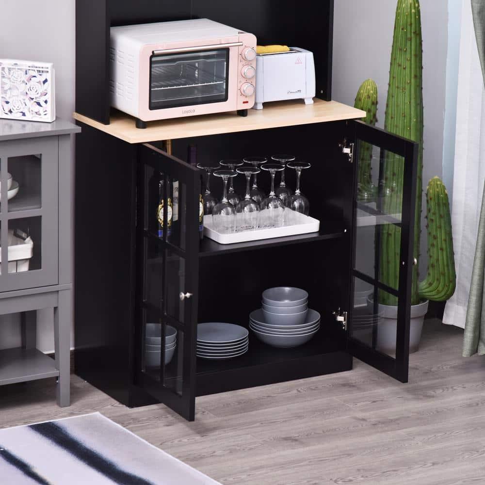 HOMCOM Kitchen Buffet with Hutch, Storage Pantry with 3 Cabinets, 2 Open Shelves and Large Countertop, Black