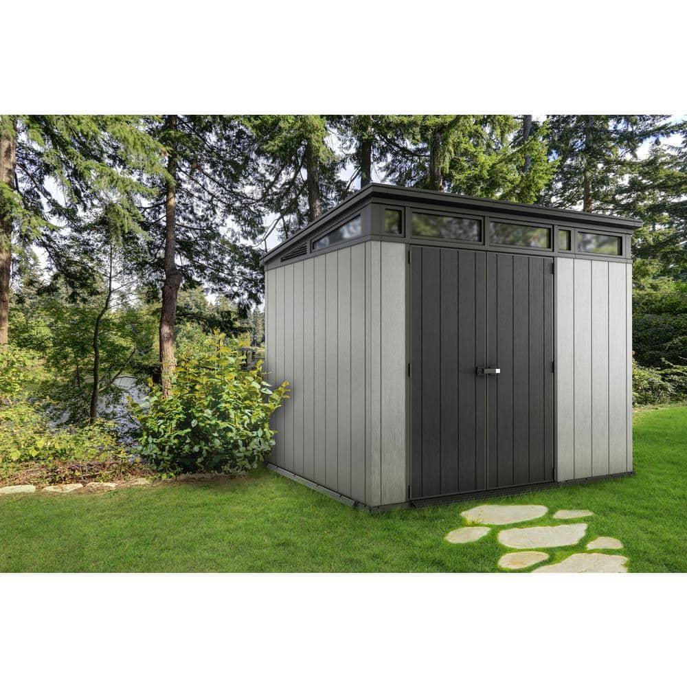 Keter Keter Artisan 9x7 ft. Modern Durable Resin Outdoor Storage Shed With Floor and Double Doors for Garden Patio Furniture and Tools, Grey