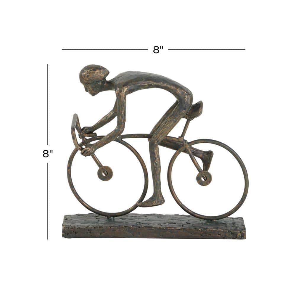 9" x 8" Bronze Polystone People Sculpture with Bike, by DecMode