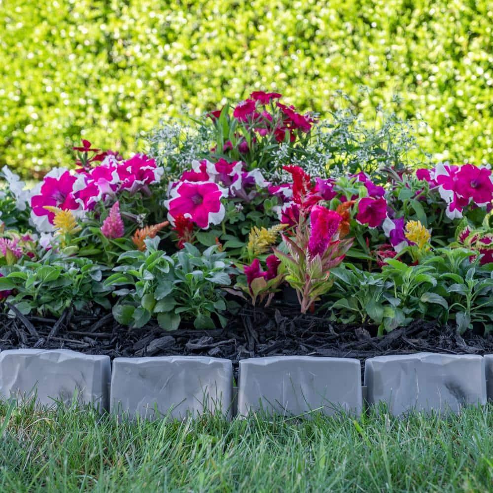 Slate Gray Faux Stone No-Dig Landscape Edging Kit with Anchoring Spikes