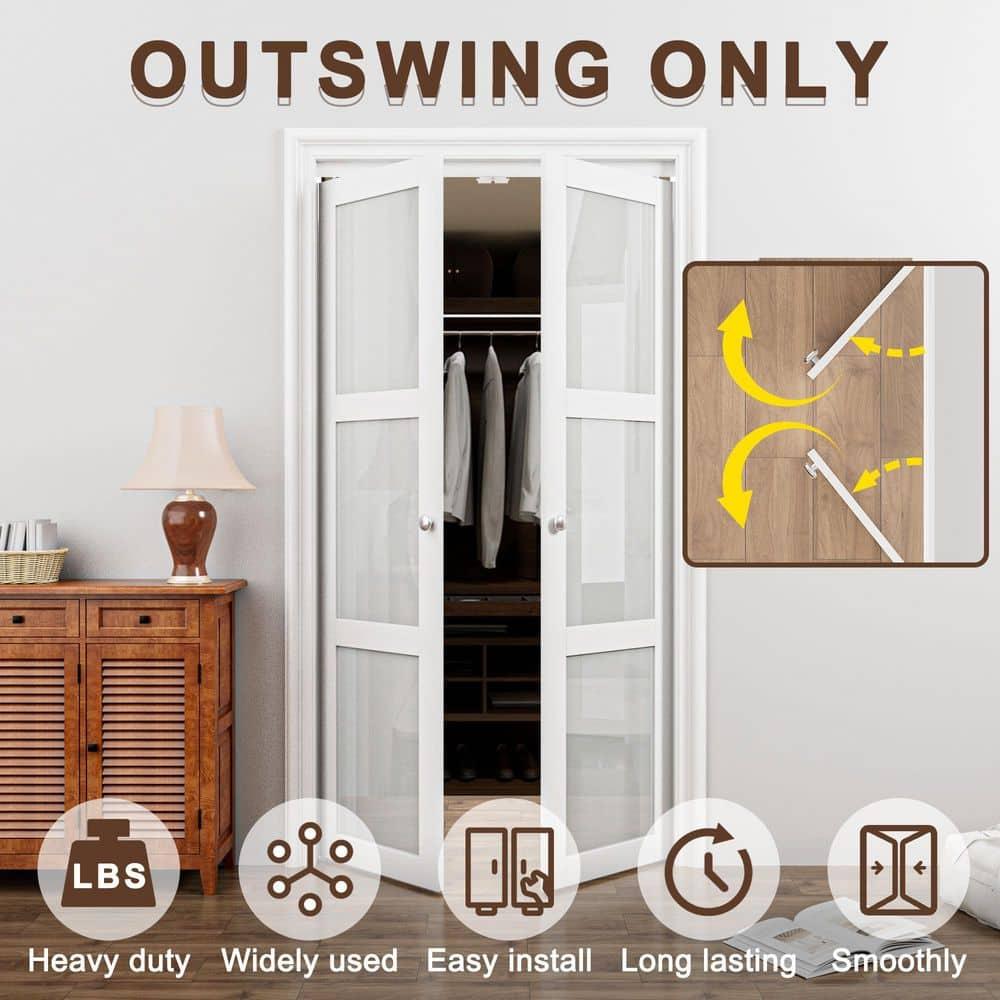 DOOOLI Glass Bifold Door - 3 Lite Transparent Glass Design With Bifold Door Lock & T Shape Handle