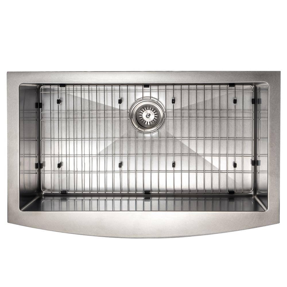 ZLINE 33 in. Vail Farmhouse Apron Mount Single Bowl DuraSnow Stainless Steel Kitchen Sink W/ Bottom Grid (SAS-33S)