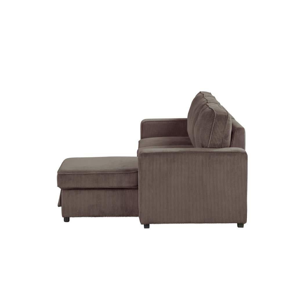HOMES: Inside + Out Paeke Sleeper Sectional Sofa Corduroy with Storage Chaise and Reversible Brown