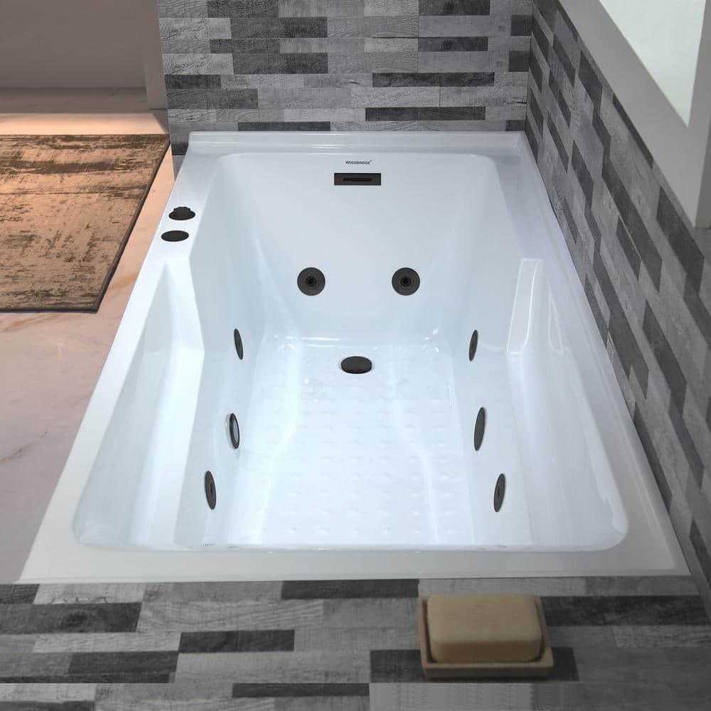 60" x 30" Whirlpool Heated Rectangular Alcove Acrylic Bathtub with Chrome/Matte Black Drain and Overflow