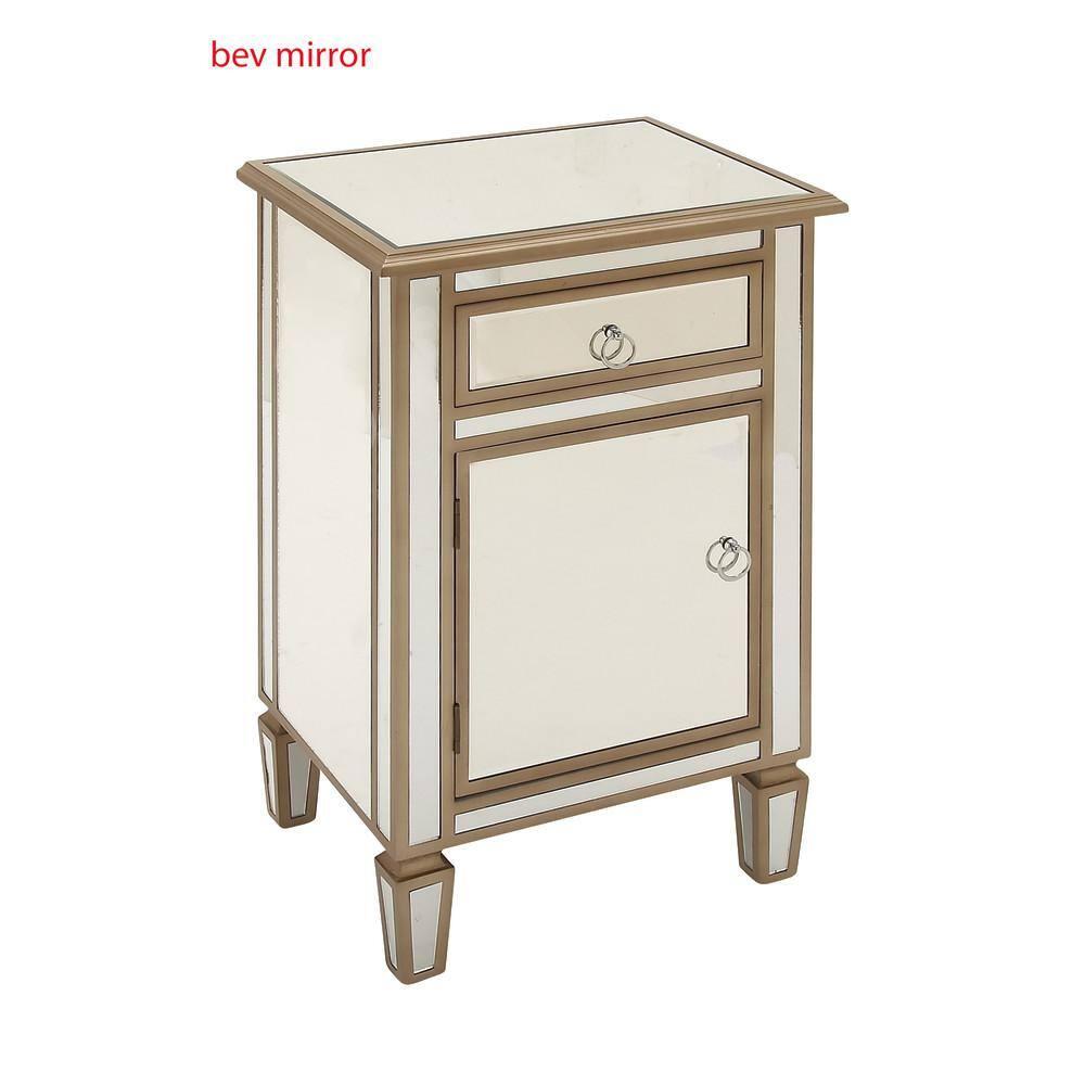 Mercer41 Alpena Glass Mirrored 1 Drawer and 1 Door Beige Cabinet