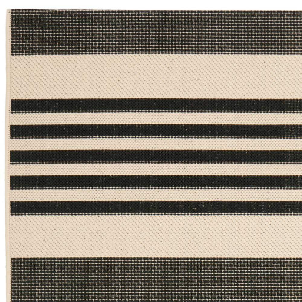 SAFAVIEH Courtyard Caroline Striped Indoor/Outdoor Area Rug, 4' x 5'7", Black/Bone