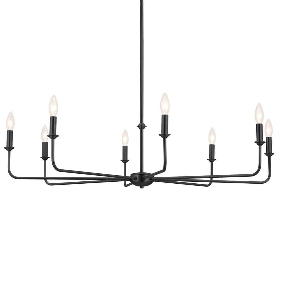 Classic 8 Light Chandelier with White Linen Shades