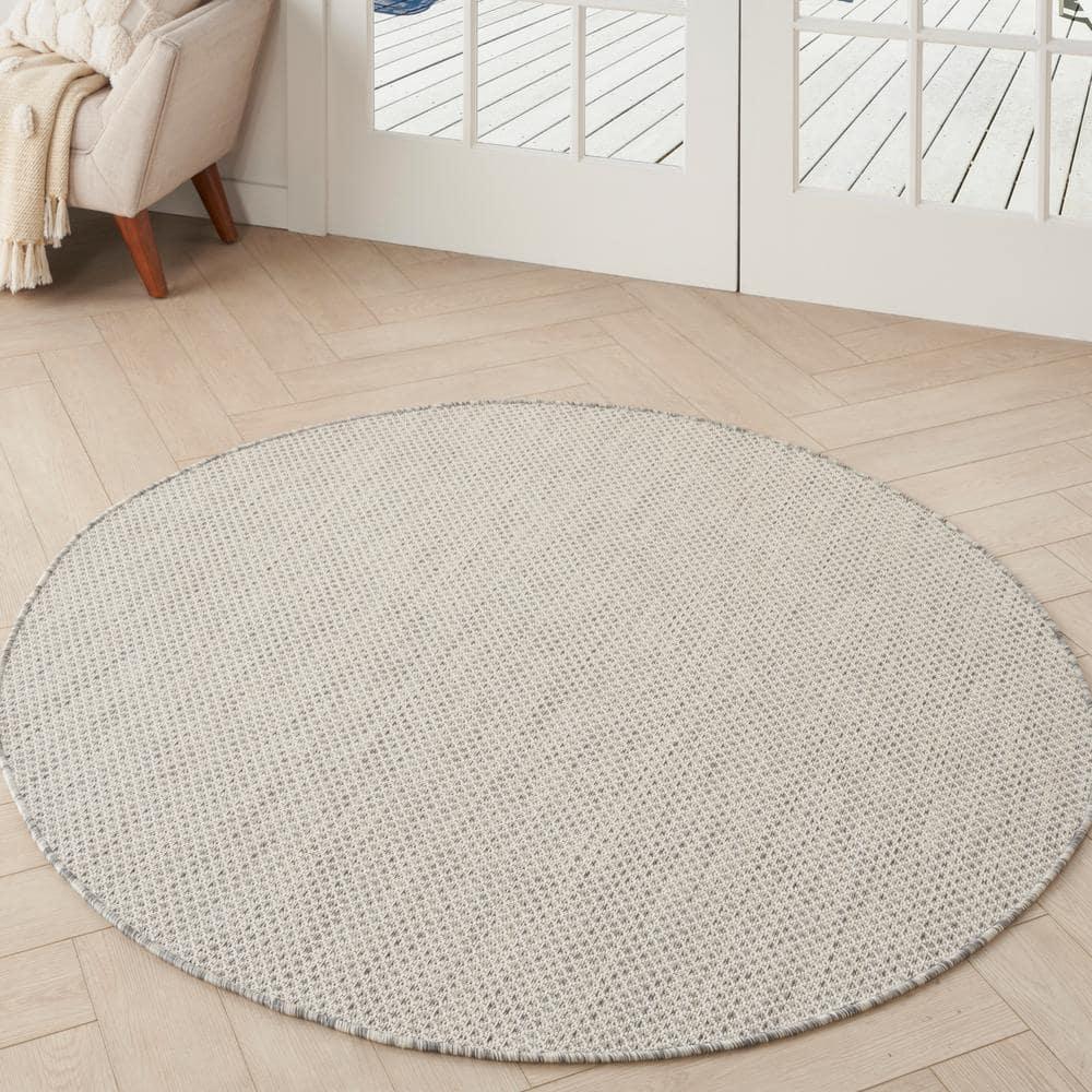 Nourison 5' x 5' Courtyard Modern Easy Care Flatweave Indoor Outdoor Round Rug Ivory/Silver