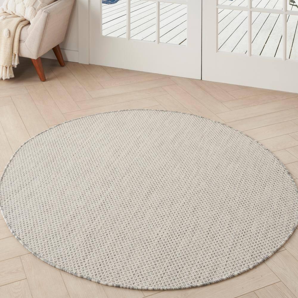 Nourison 5' x 5' Courtyard Modern Easy Care Flatweave Indoor Outdoor Round Rug Ivory/Silver