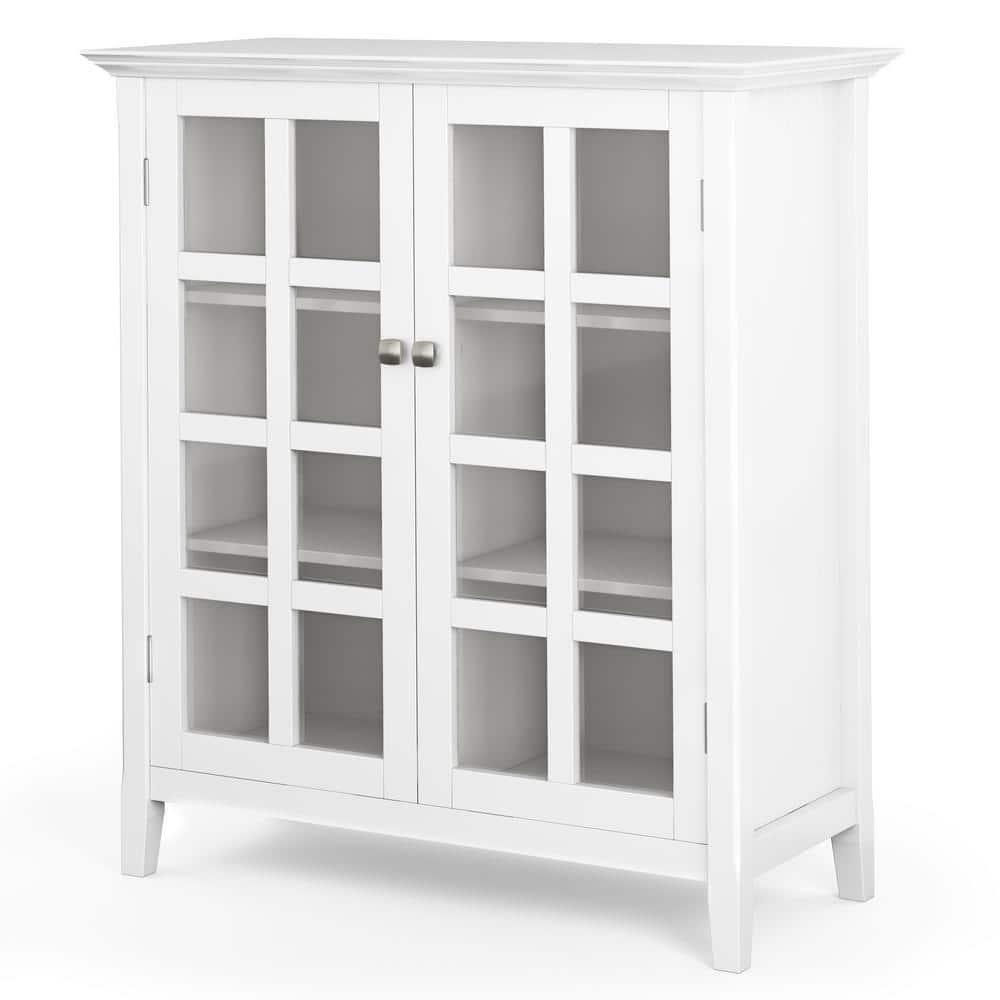 Simpli Home Acadian 39"W Solid Wood 4-Shelf Medium Storage Cabinet with Glass Doors and Adjustable Shelves
