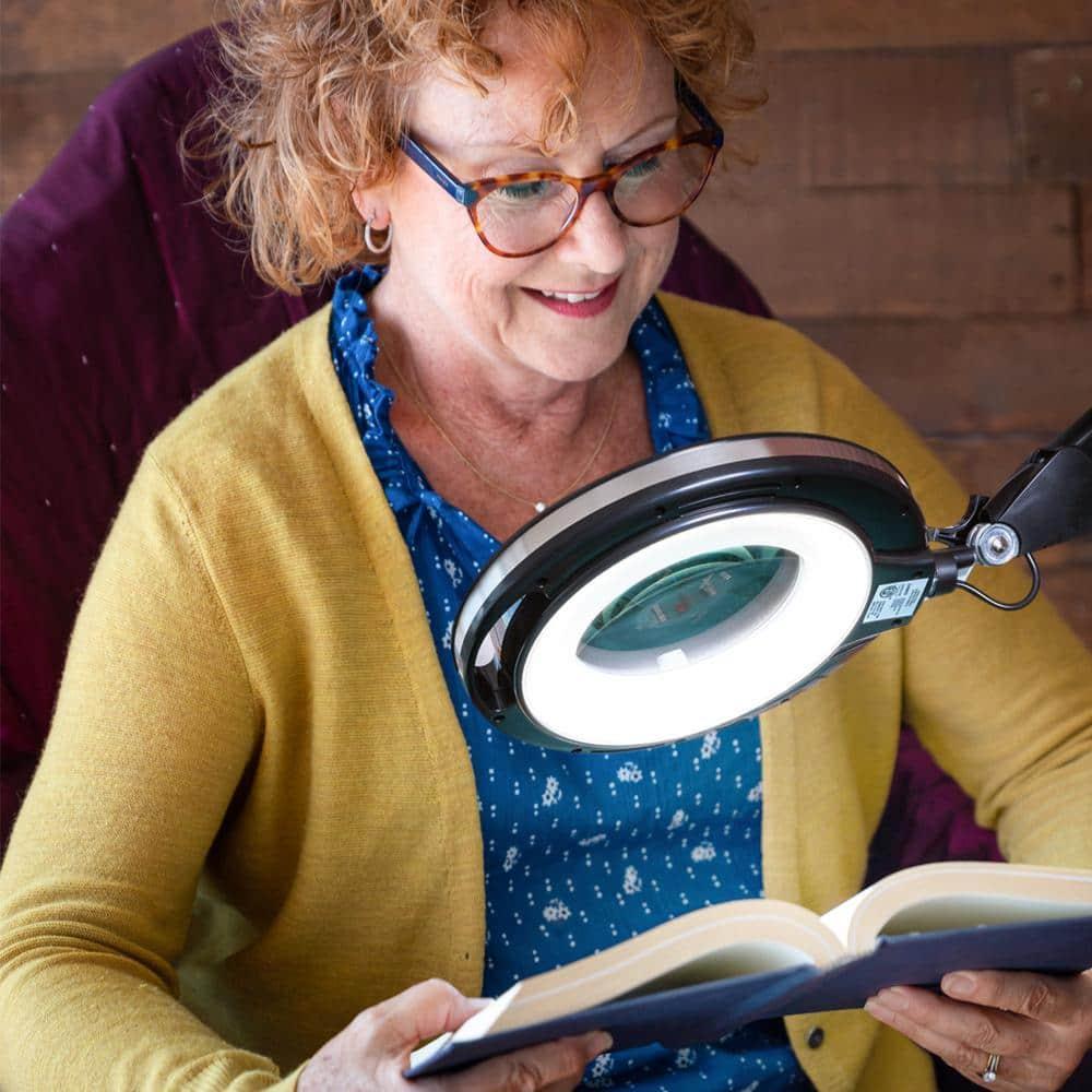 Brightech Lightview Pro 33 in. Adjustable Swing Arm Integrated 2.25X Magnifying Dimmable LED Desk Clamp Lamp
