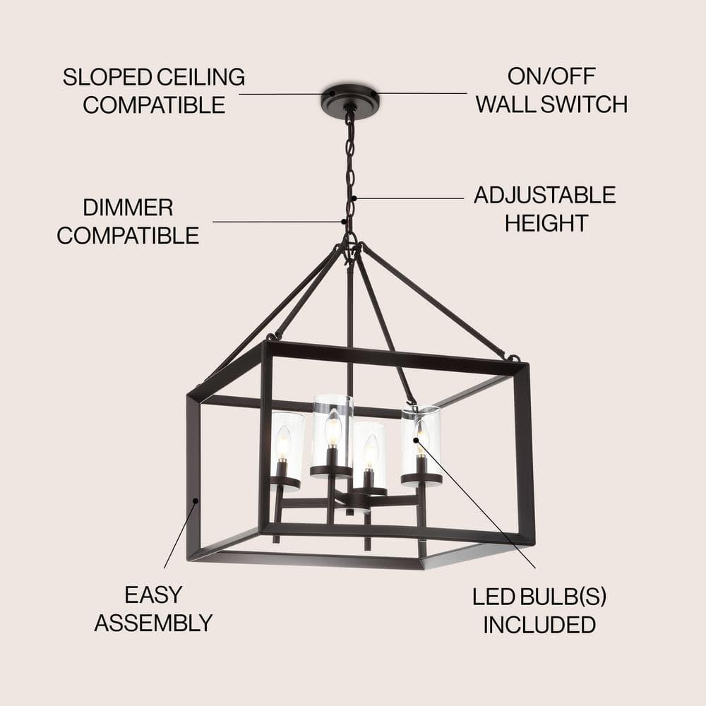 Anna 21" 4-light Metal/Glass LED Pendant, Oil Rubbed Bronze
