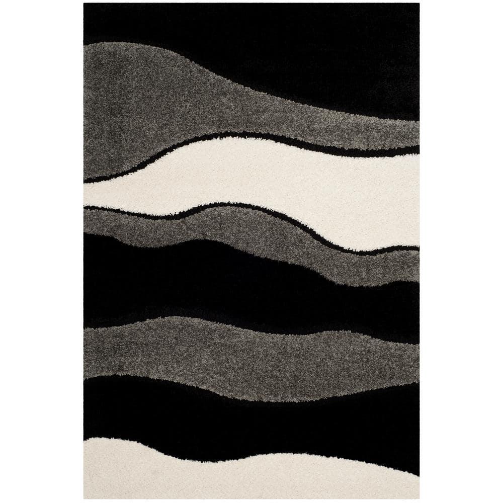 Florida Shag SG475 Power Loomed Indoor Area Rug - Grey/Black - 5'3"x7'6" - Safavieh
