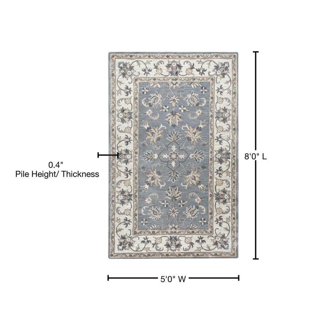 Liberty Grey Hand-Tufted Wool Rectangular Rug 5' x 8'