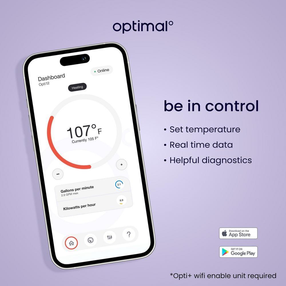 Optimal Calentador de Agua Eléctrico Inteligente sin Tanque de 12kw 2,5 GPM / Opti 12