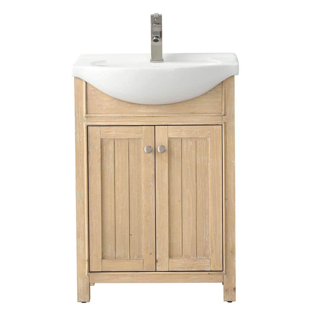 Design Element Marian 24" Single Sink Bath Vanity in Oak with Porcelain Top