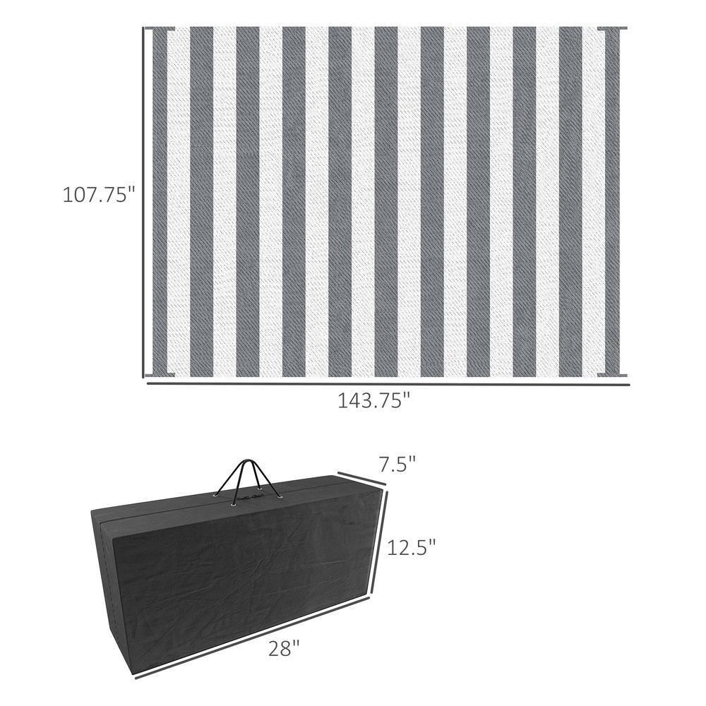 GVN Floor Rug,Indoor Door Mat,Reversible Outdoor Rug, 9'x 12' Waterproof Straw Floor Mat, Portable RV Camping Carpet, Gray & White Striped